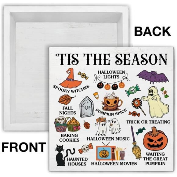 Halloween Sign Tis the Season Halloween Wooden Sign Witchy Spooky Decorations - Picture 4 of 7